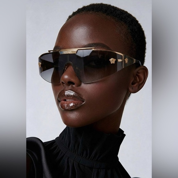 Versace Gold Reflective Shield Sunglasses - Picture 5 of 6